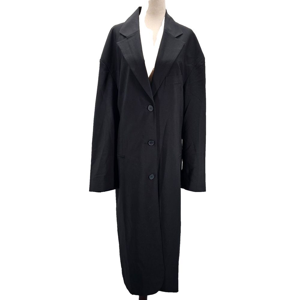 TOPSHOP Trench Coat Womens Sz 10 Black Single Breasted Overcoat Longline NWT